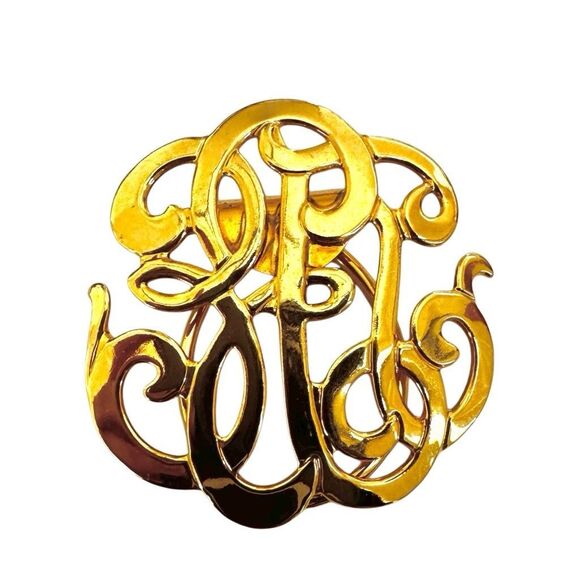 Monogram Style Gold Tone Classic scarf clip - Picture 2 of 6